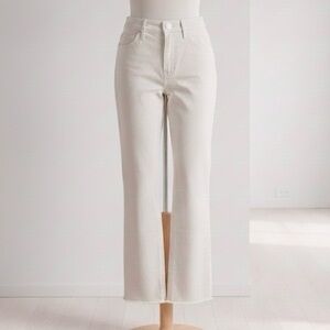 Mother cream cropped frayed denim